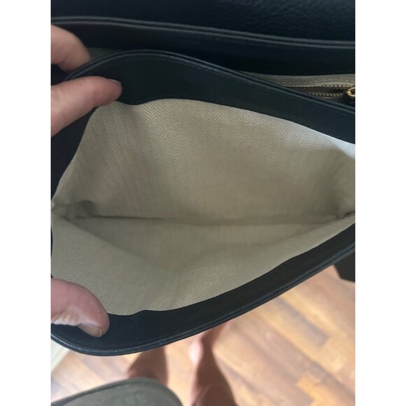 Tory Burch Black Leather and Suede Kira Handbag With Gold Logo Accents & Adjusta - Picture 6 of 13